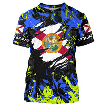 Load image into Gallery viewer, Blue green camo Florida flag patriot shirt Custom sun protection fishing long sleeve shirts NQS7263