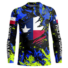 Load image into Gallery viewer, Blue green camo Texas flag patriot shirt Custom sun protection fishing long sleeve shirts NQS7264