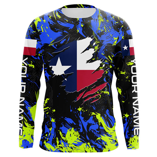 Blue green camo Texas flag patriot shirt Custom sun protection fishing long sleeve shirts NQS7264