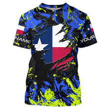 Load image into Gallery viewer, Blue green camo Texas flag patriot shirt Custom sun protection fishing long sleeve shirts NQS7264