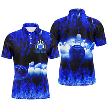 Load image into Gallery viewer, Blue flame Mens polo bowling shirts, Personalized men&#39;s bowling jerseys, bowling team jerseys NQS5199