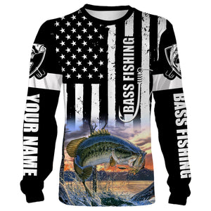 Largemouth Bass Fishing 3D American Flag Patriotic 4th July Customize name All over print shirts NQS437