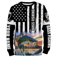 Load image into Gallery viewer, Largemouth Bass Fishing 3D American Flag Patriotic 4th July Customize name All over print shirts NQS437