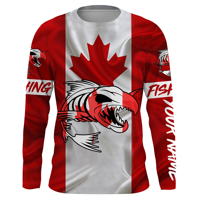 Fish skeleton reaper Canadian flag custom name sun protection long sleeve fishing shirts jerseys NQS3891