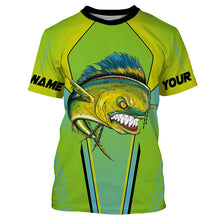 Load image into Gallery viewer, Mahi mahi Fishing jerseys, Dorado green scales Custom name Long Sleeve tournament Fishing Shirts NQS4514