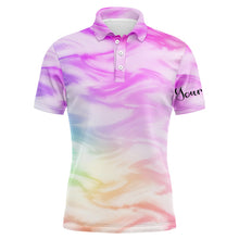 Load image into Gallery viewer, Mens golf polo shirts with colorful watercolor paint custom name pattern golf shirt, golfing gift NQS4659