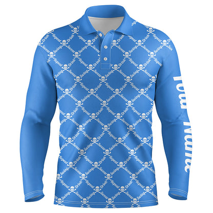 Mens golf polo shirt swing swear drink repeat golf skull custom name golf wear for mens | Blue NQS4885
