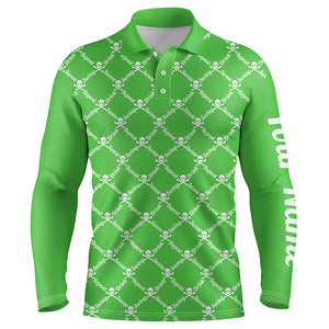 Mens golf polo shirt swing swear drink repeat golf skull custom name golf wear for mens | Green NQS4885