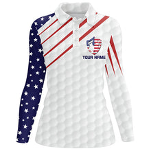 Load image into Gallery viewer, Personalized American flag patriot golf red, white and blue Womens golf polo shirts custom golf gifts NQS7272