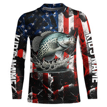 Load image into Gallery viewer, Crappie fishing black American flag Custom UV protection performance long sleeve fishing jerseys NQS7276