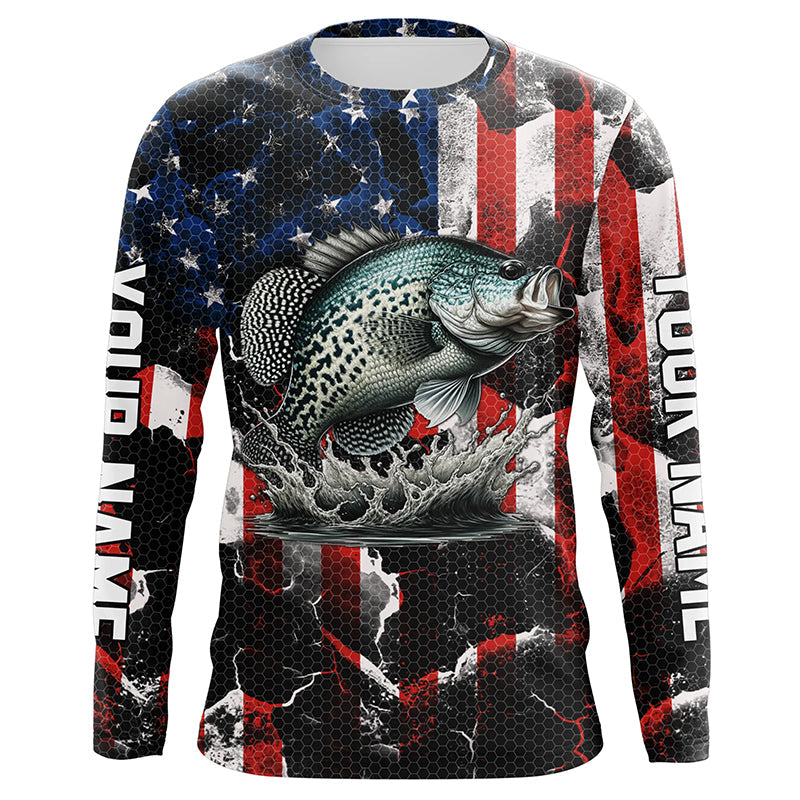 Crappie fishing black American flag Custom UV protection performance long sleeve fishing jerseys NQS7276