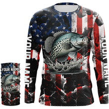 Load image into Gallery viewer, Crappie fishing black American flag Custom UV protection performance long sleeve fishing jerseys NQS7276