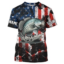 Load image into Gallery viewer, Crappie fishing black American flag Custom UV protection performance long sleeve fishing jerseys NQS7276