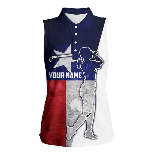 Texas flag Womens sleeveless polo shirt custom name patriot golf gifts, golf shirts for women NQS5205