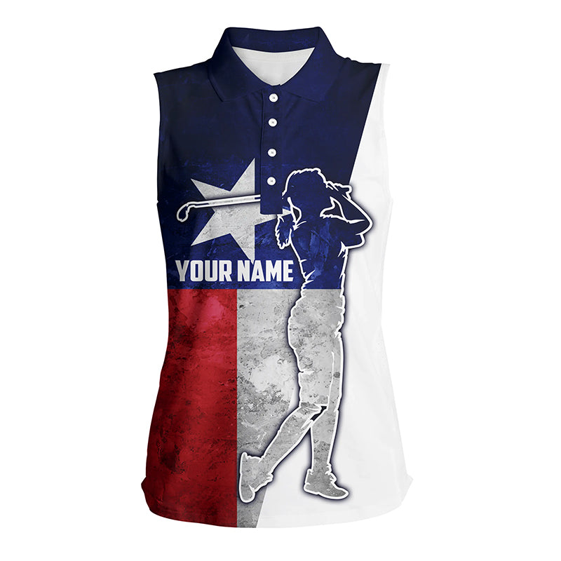 Texas flag Womens sleeveless polo shirt custom name patriot golf gifts, golf shirts for women NQS5205