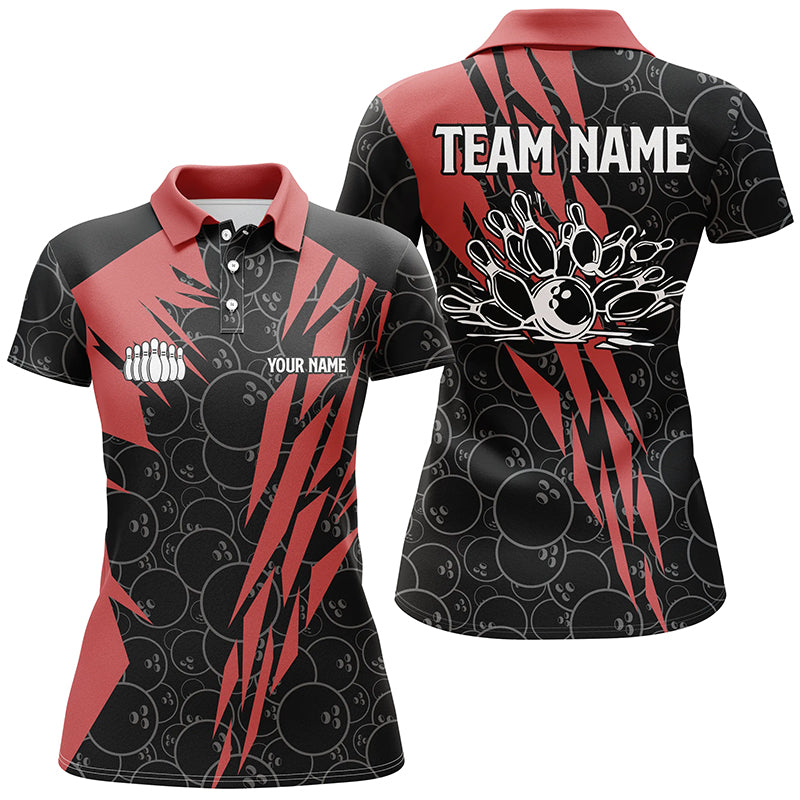 Black bowling camo Women bowling polo shirt Custom bowling strike team league jerseys | Red NQS6343
