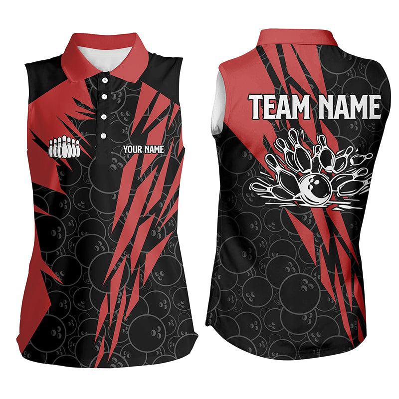 Black bowling camo Women sleeveless polo shirts Custom bowling strike team league jersey | Red NQS6343