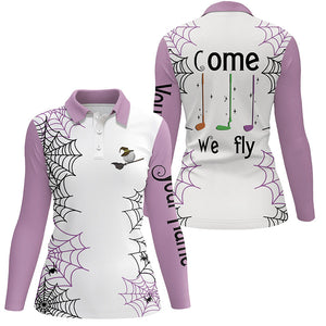 Personalized spider web Halloween Womens golf polo shirts come we fly golf clubs polo shirts | Purple NQS6347