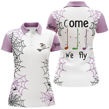 Load image into Gallery viewer, Personalized spider web Halloween Womens golf polo shirts come we fly golf clubs polo shirts | Purple NQS6347