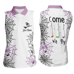 Personalized spider web Halloween Womens sleeveless polo shirts come we fly golf clubs polo | Purple NQS6347