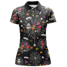 Load image into Gallery viewer, Funny women golf polo shirt orange black Halloween spider web background custom Flamingo golf friends NQS6348