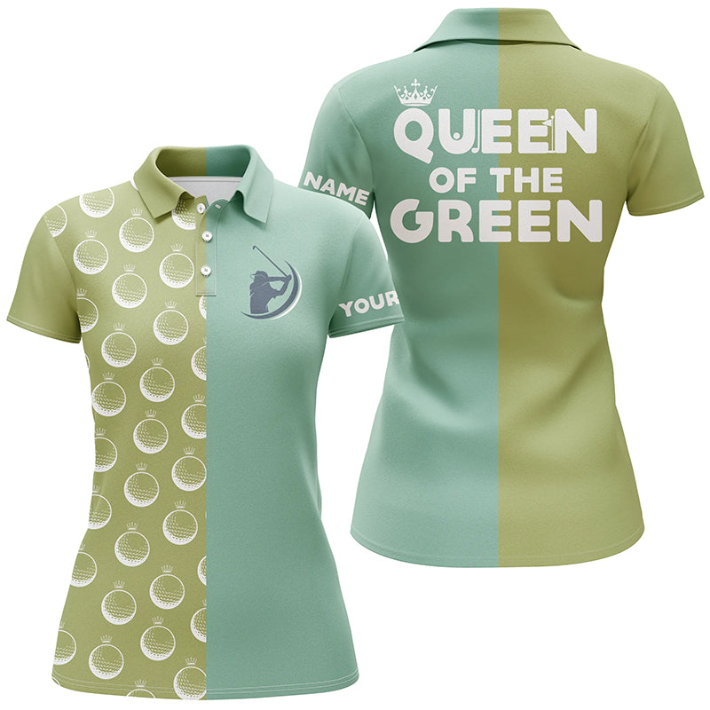 Funny Womens golf polo shirt Queen of the green custom name green golf shirts for women NQS4895