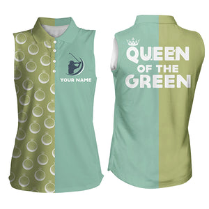 Funny Women's sleeveless golf polo shirt Queen of the green custom name golf shirts for women NQS4895