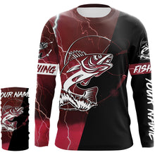 Load image into Gallery viewer, Walleye Fishing tattoo red lightning camo black Custom name sun-protective clothing fishing shirts NQS3303