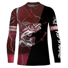 Load image into Gallery viewer, Walleye Fishing tattoo red lightning camo black Custom name sun-protective clothing fishing shirts NQS3303