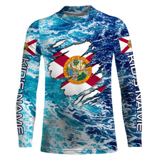 Load image into Gallery viewer, Blue sea wave ocean camo Florida flag shirt Custom sun protection fishing fishing long sleeve shirts NQS3455