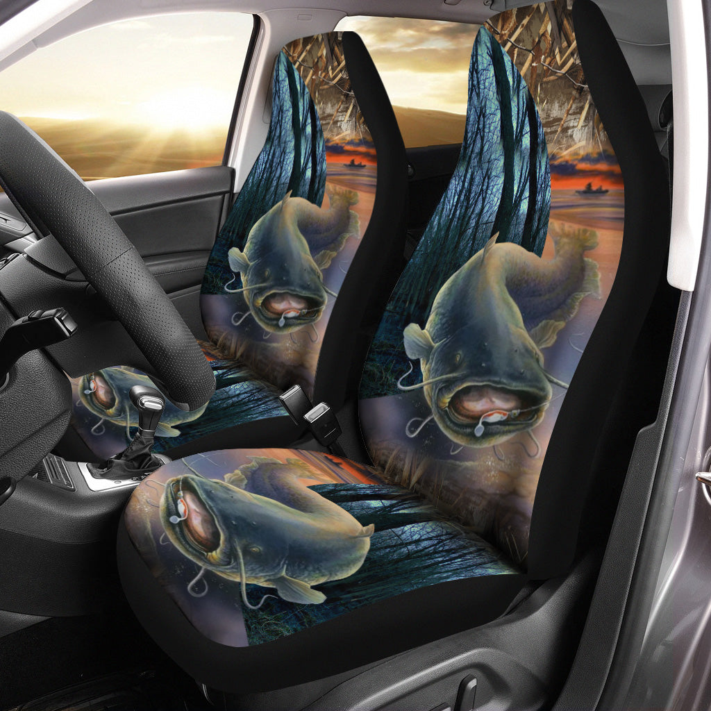 Catfish 3D Printed Seat Cover, perfect car accessories Set of 2- fishing gift for fishing lovers - NQS569