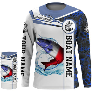 Salmon Fishing blue camo American Flag Custom name & boat name performance Long Sleeve Fishing Shirts NQS3902