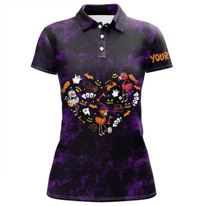 Women golf polo shirt purple camo Halloween background custom Flamingo golf friends NQS6363