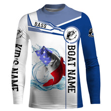 Load image into Gallery viewer, Largemouth Bass Fishing American Flag Custom name and boat name performance Long Sleeve Fishing Shirts, Patriotic Fishing gifts NQS2351