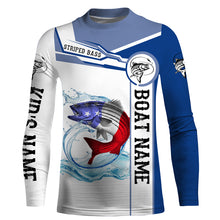 Load image into Gallery viewer, Striped Bass Fishing American Flag Custom name and boat name performance Long Sleeve Fishing Shirts, Patriotic Fishing gifts NQS2352