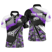 Load image into Gallery viewer, Mens polo bowling shirts Custom black ball purple camo Bowling Team Jersey, gift for Bowlers NQS6572