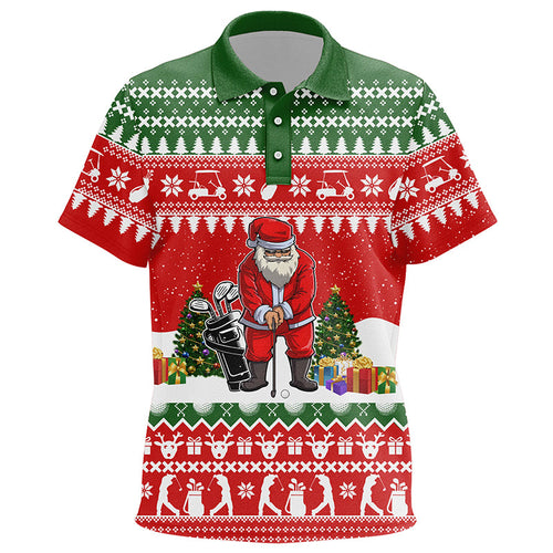 Funny ugly Christmas Kid golf polo shirts, Santa golfer christmas golf tops for Kid Xmas golf gifts NQS6834