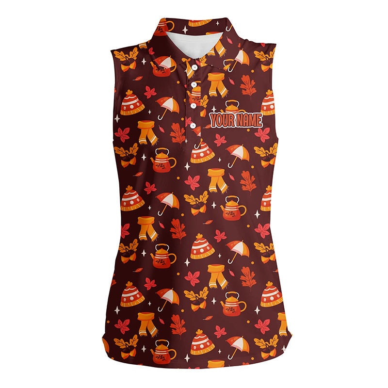 Fall season pattern Thanksgiving Womens sleeveless polo shirts custom Thanksgiving golf tops for women NQS6837