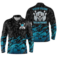 Load image into Gallery viewer, Skull Bowling polo shirts for men custom name and team name blue Bowling skeleton, team bowling shirts NQS4538