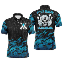 Load image into Gallery viewer, Skull Bowling polo shirts for men custom name and team name blue Bowling skeleton, team bowling shirts NQS4538