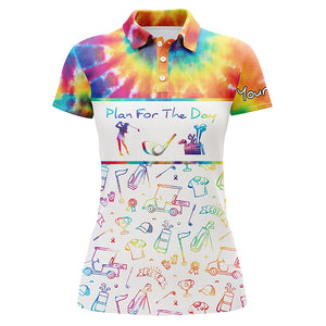 Womens golf polo shirt plan for the day golf icons custom name tie dye womens golf tops, golfing gift NQS4902