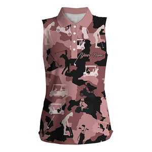 Women's sleeveless golf polo shirt custom name black and pink golf camo ladies golf sleeveless tops NQS4903