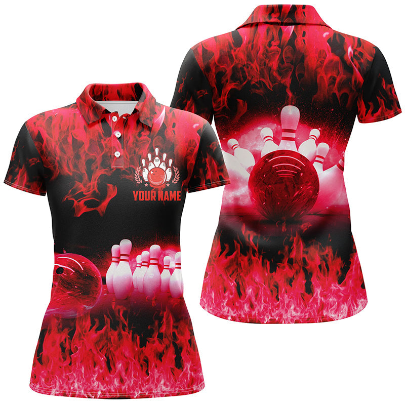 Red flame Women bowling polo shirts, Personalized Team league bowling shirts female bowling uniform NQS6366