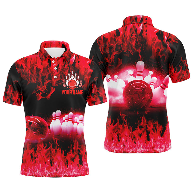 Red flame Mens polo bowling shirts, Personalized men's bowling jerseys, bowling team jerseys NQS6366