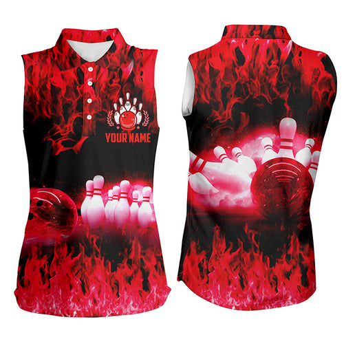 Red flame Women bowling sleeveless polo shirts, Personalized Team bowling female bowling uniform NQS6366