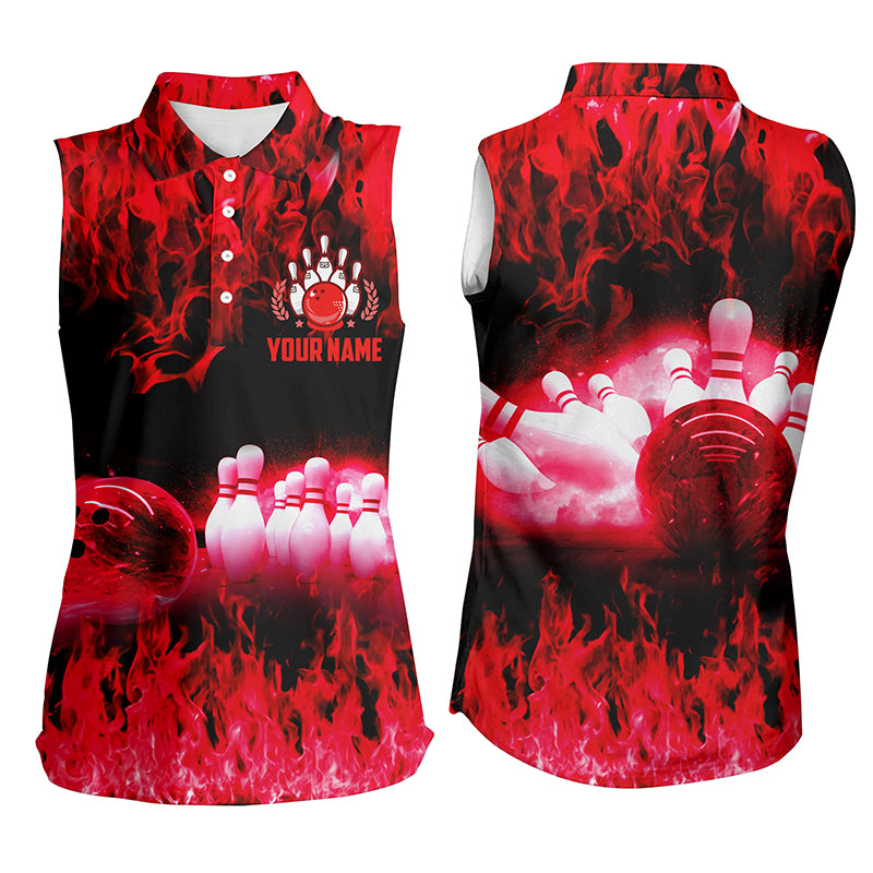 Red flame Women bowling sleeveless polo shirts, Personalized Team bowling female bowling uniform NQS6366