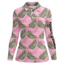 Load image into Gallery viewer, Women golf polo shirt custom pink leopard palm leaves tropical golf shirts, womens golf clothes NQS6373