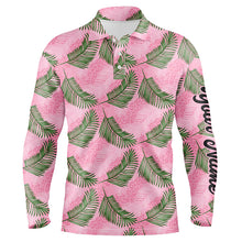 Load image into Gallery viewer, Mens golf polo shirt custom pink leopard palm leaves tropical golf shirts, golf clothes for men NQS6373