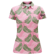 Load image into Gallery viewer, Women golf polo shirt custom pink leopard palm leaves tropical golf shirts, womens golf clothes NQS6373