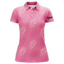 Load image into Gallery viewer, Women golf polo shirts custom pink palm leaves tropical pattern golf shirts, womens golf tops NQS6374